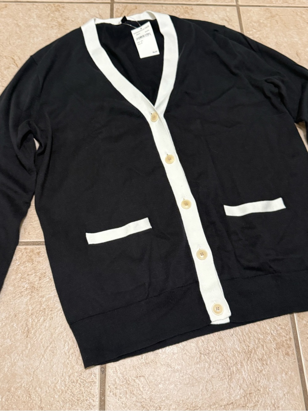 J.Crew Black White Trim Button Cardigan NWT Medium